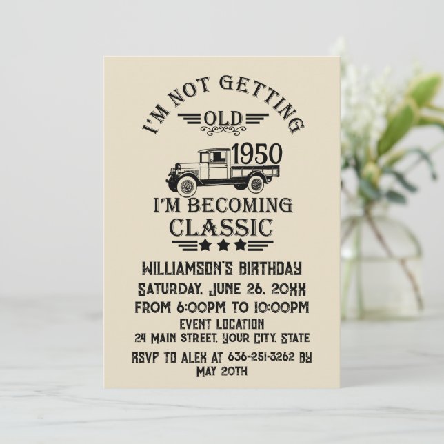 Personalised vintage 75th birthday invitation (Standing Front)