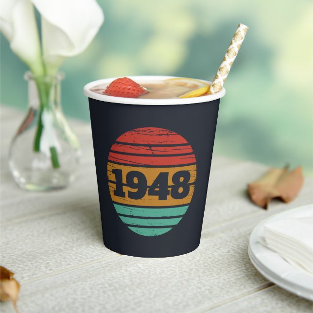 personalised vintage 75th birthday paper cups (Insitu)