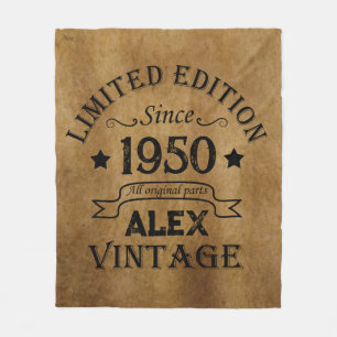 Personalised vintage 75th birthday party fleece blanket