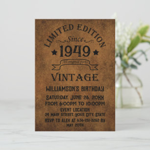 Personalised vintage 75th birthday party invitation