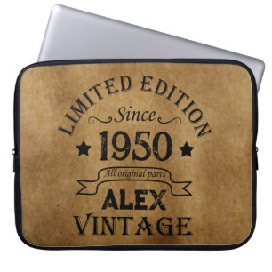 Personalised vintage 75th birthday party laptop sleeve