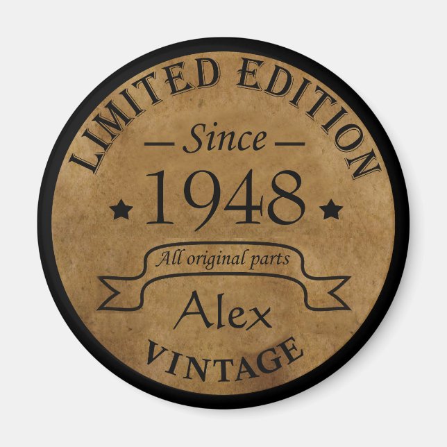 Personalised vintage 75th birthday party magnet (Front)