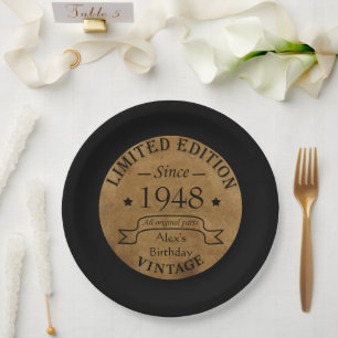 Personalised vintage 75th birthday party paper plate