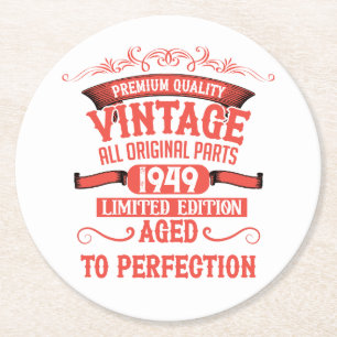 Personalised vintage 75th birthday party round paper coaster