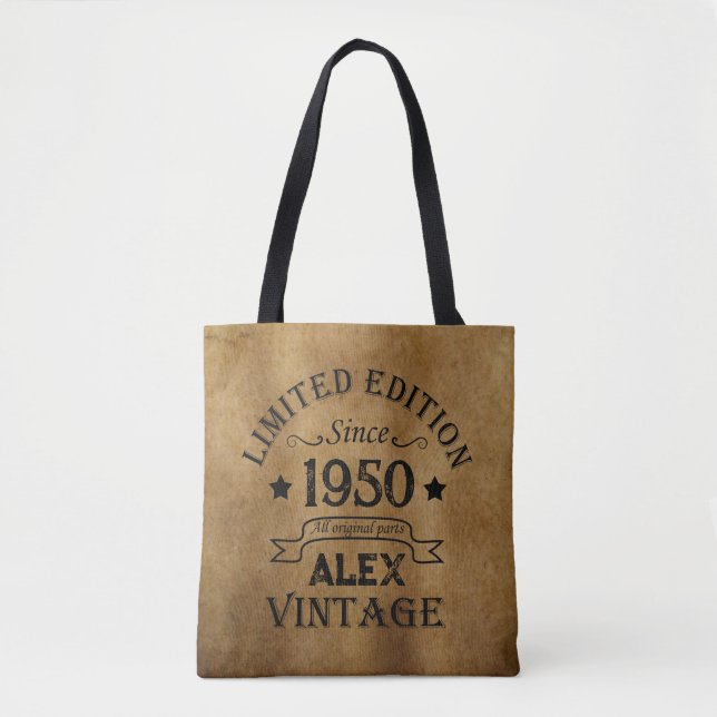 Personalised vintage 75th birthday party tote bag (Front)