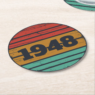 personalised vintage 75th birthday round paper coaster