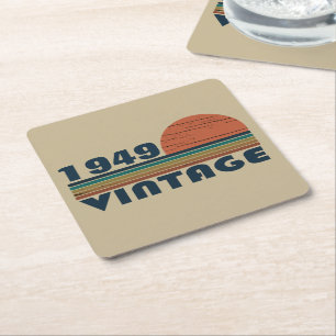 Personalised vintage 75th birthday square paper coaster