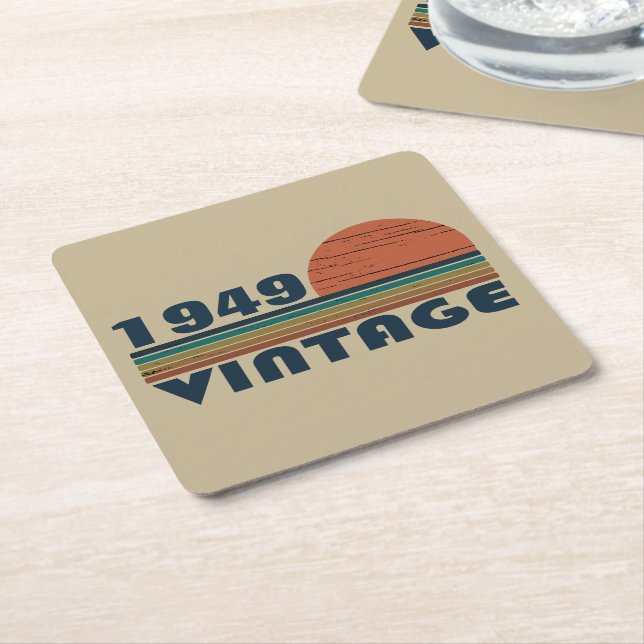 Personalised vintage 75th birthday square paper coaster (Angled)