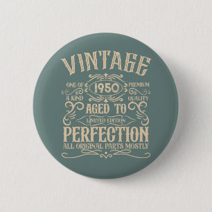Personalised vintage 75th birthday whiskey themed 6 cm round badge