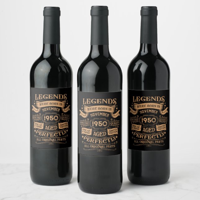 Personalised vintage 75th birthday whiskey themed wine label (Bottles)