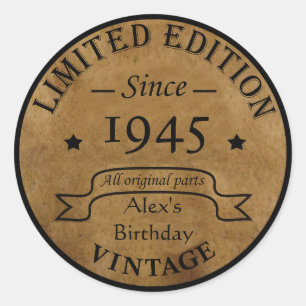 Personalised vintage 80th birthday classic round sticker