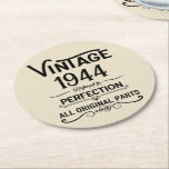 Personalised vintage 80th birthday gifts black round paper coaster<br><div class="desc">You can add some originality with this limited edition, premium quality, and original, classy, retro, and vintage-looking birthday graphic design with a cool typography font. This is a great gift idea for men, women, husbands, wives, girlfriends, and boyfriends who will love this one-of-a-kind piece of art. Unique and funny holiday...</div>
