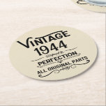 Personalised vintage 80th birthday gifts black round paper coaster<br><div class="desc">You can add some originality with this limited edition, premium quality, and original, classy, retro, and vintage-looking birthday graphic design with a cool typography font. This is a great gift idea for men, women, husbands, wives, girlfriends, and boyfriends who will love this one-of-a-kind piece of art. Unique and funny holiday...</div>