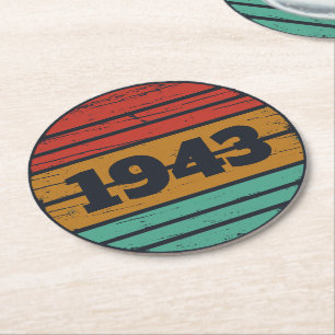 Personalised vintage 80th birthday gifts round paper coaster