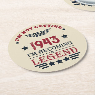 Personalised vintage 80th birthday gifts round paper coaster