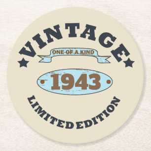 Personalised vintage 85th birthday gifts round paper coaster