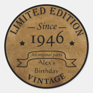 Personalised vintage 90th birthday gifts classic round sticker