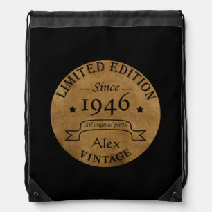 Personalised vintage 90th birthday gifts drawstring bag