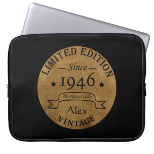 Personalised vintage 90th birthday gifts laptop sleeve
