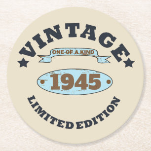 Personalised vintage 90th birthday gifts round paper coaster