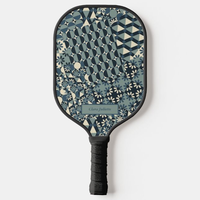 Personalised Vintage Abstract Geometric Patchwork Pickleball Paddle (Back)