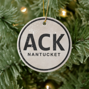Personalised Vintage ACK Nantucket Massachusetts Ceramic Tree Decoration