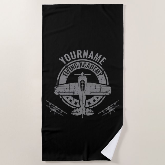 Personalised Vintage Aeroplane Pilot Flying Academ Beach Towel (Front)