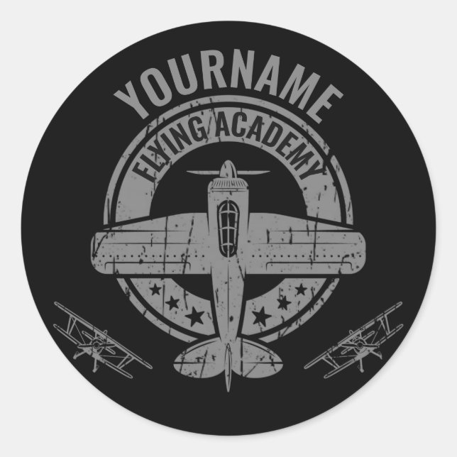 Personalised Vintage Aeroplane Pilot Flying Academ Classic Round Sticker (Front)