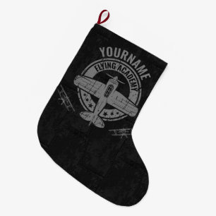 Personalised Vintage Aeroplane Pilot Flying Academ Large Christmas Stocking