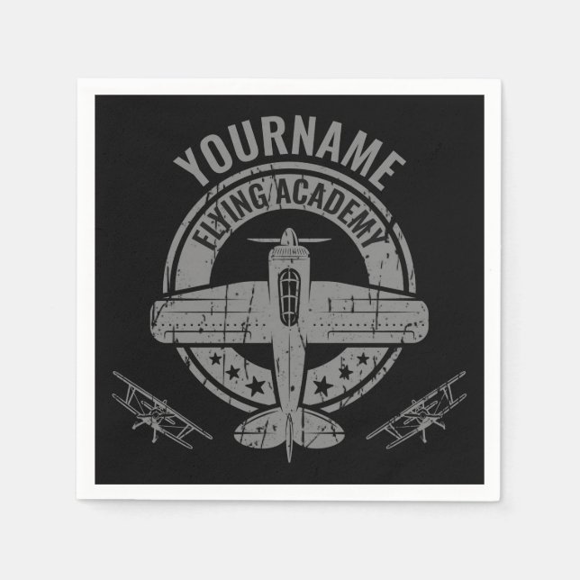 Personalised Vintage Aeroplane Pilot Flying Academ Napkin (Front)