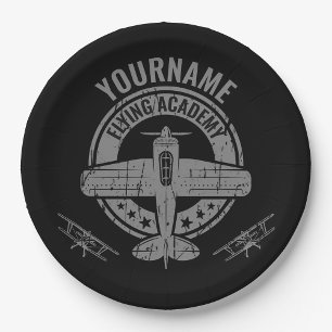 Personalised Vintage Aeroplane Pilot Flying Academ Paper Plate
