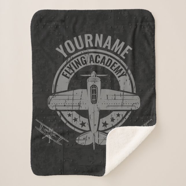 Personalised Vintage Aeroplane Pilot Flying Academ Sherpa Blanket (Front)
