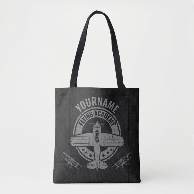 Personalised Vintage Aeroplane Pilot Flying Academ Tote Bag (Front)
