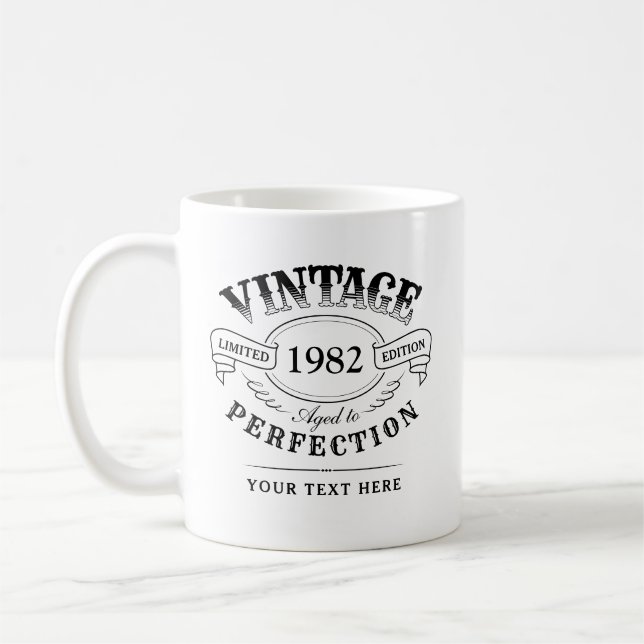 Personalised Vintage Aged To Perfection Birthday Coffee Mug (Left)