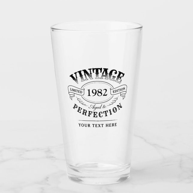 Personalised Vintage Aged To Perfection Birthday Glass (Front)