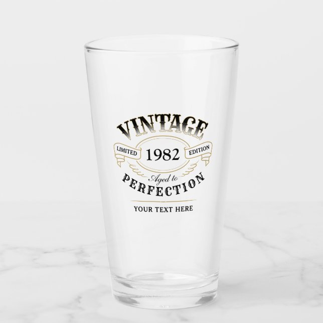 Personalised Vintage Aged To Perfection Birthday Glass (Front)
