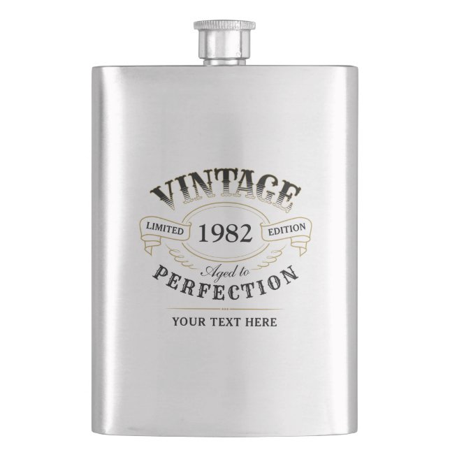 Personalised Vintage Aged To Perfection Birthday Hip Flask (Front)