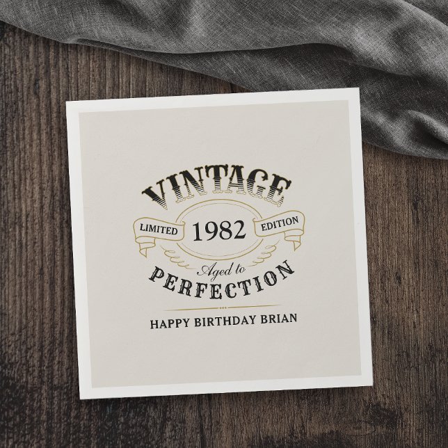 Personalised Vintage Aged To Perfection Birthday  Napkin (Personalized Vintage Aged To Perfection Birthday Napkins)