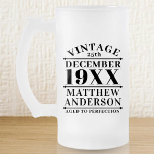 Personalised Vintage Aged to Perfection Frosted Glass Beer Mug