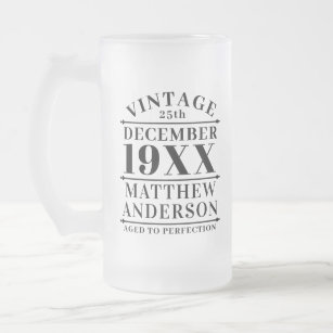 Personalised Vintage Aged to Perfection Frosted Glass Beer Mug