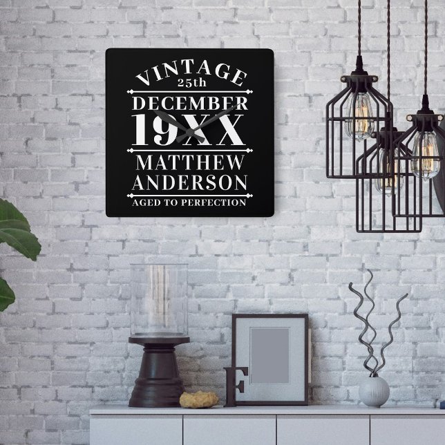 Personalised Vintage Aged to Perfection Square Wall Clock (Creator Uploaded)