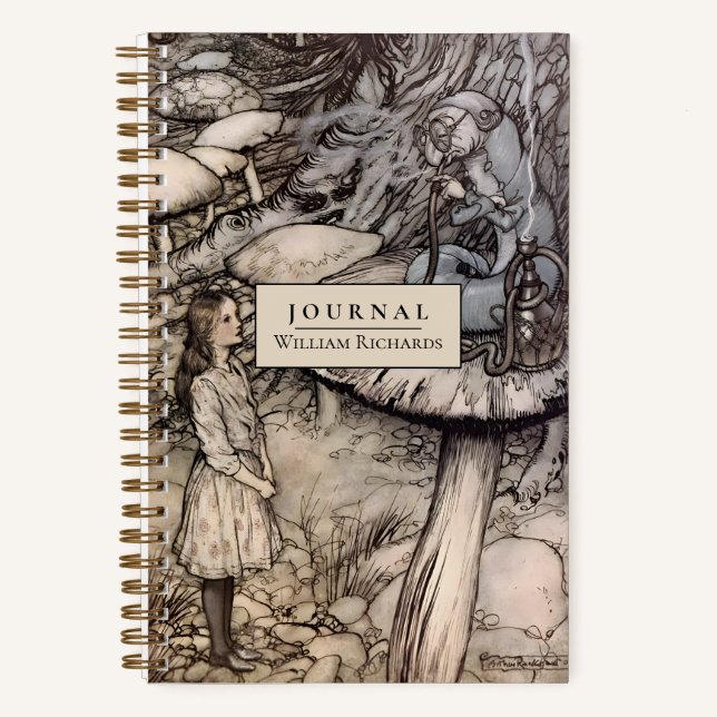 Personalised Vintage Alice Wonderland Art Dotted Notebook (Front)