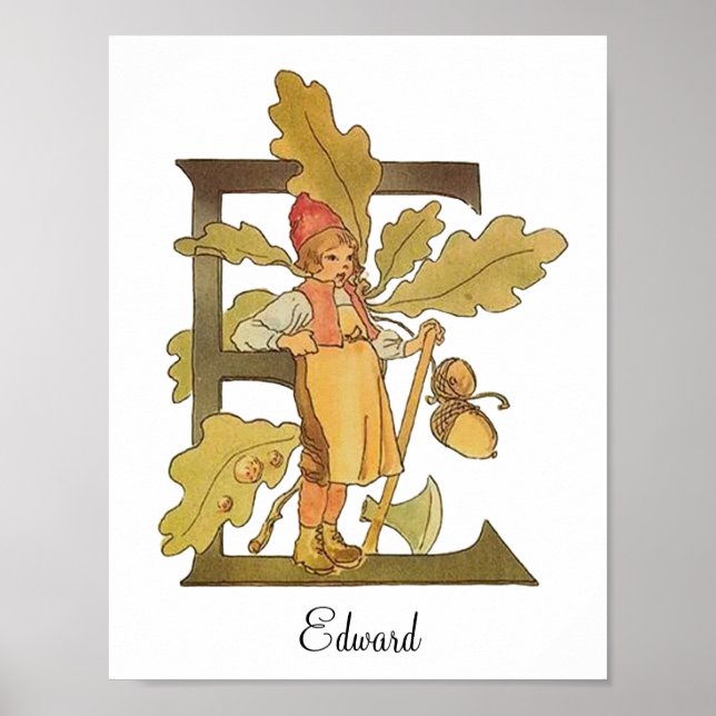 Personalised Vintage Alphabet Letter E Poster (Front)
