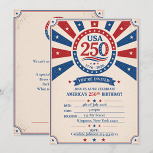Personalised Vintage America 250 Patriotic Party  Invitation