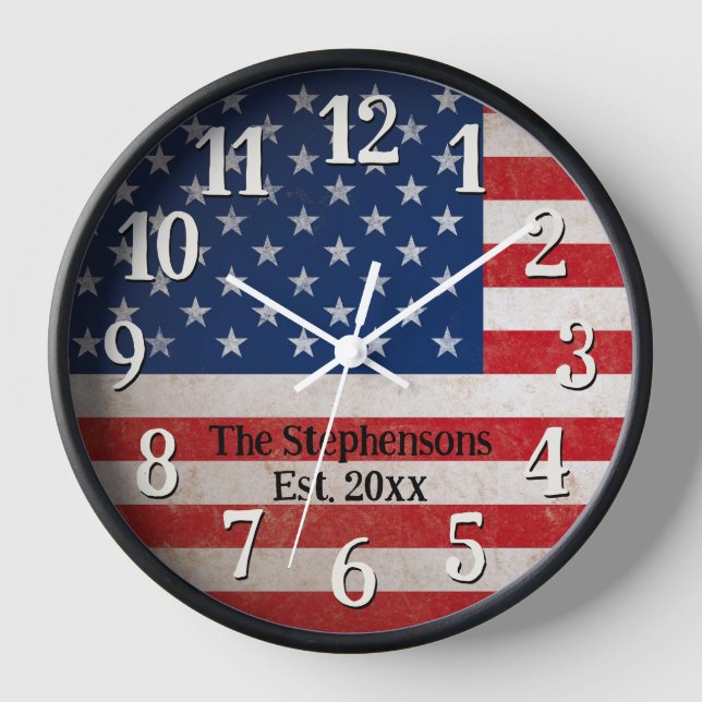 Personalised Vintage American Flag USA Patriotic Clock (Front)