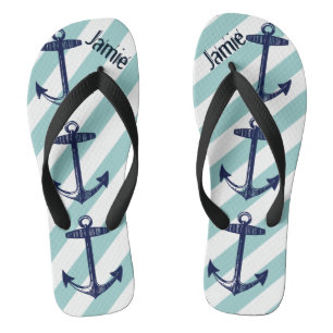 Personalised Vintage Anchor and Stripes Pattern Flip Flops