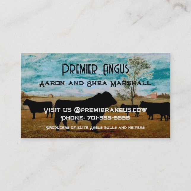 Personalised Vintage Angus Cattle Business Card (Front)