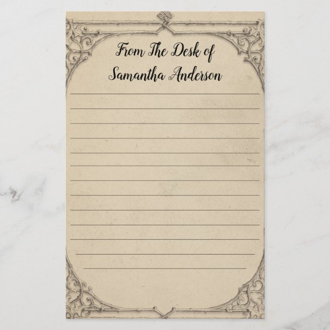 Personalised Vintage Antique Distressed Linned  Stationery (Front)