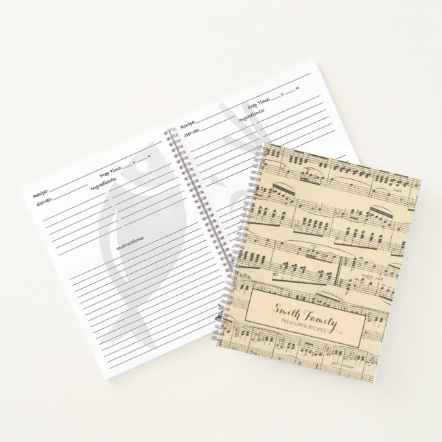 Personalised Vintage Antique Sheet Music Recipe Notebook (Inside)