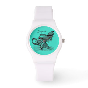Personalised Vintage Barber Chair Blue Watch